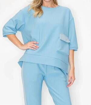 NEW JOH karen knit crepe top in dusty blue